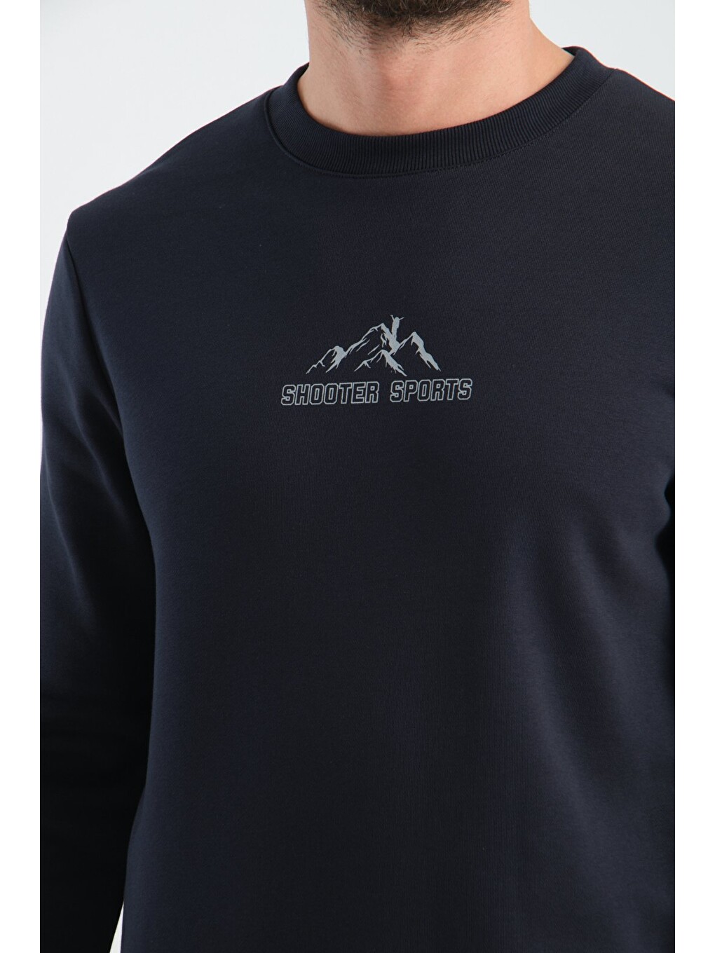 Lacivert Erkek Üç İplik Sweatshirt Şardonsuz Pamuklu Regular Fit Bisiklet Yaka Spor Sweat-2