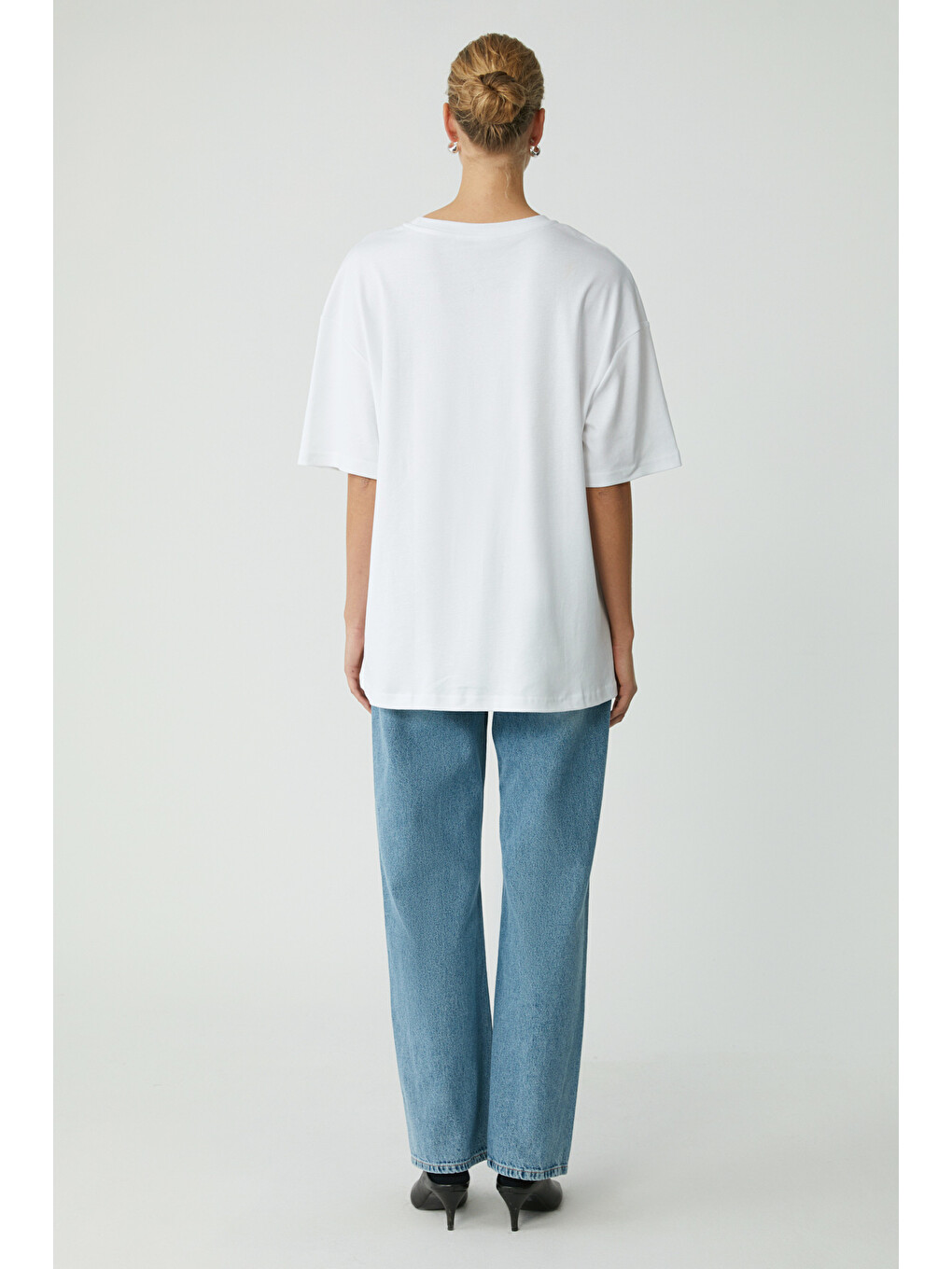 Vivian Kadın %100 Organik Pamuklu Oversize Fit Bisiklet Yaka Basic Ekru Büyük Beden T-shirt-4