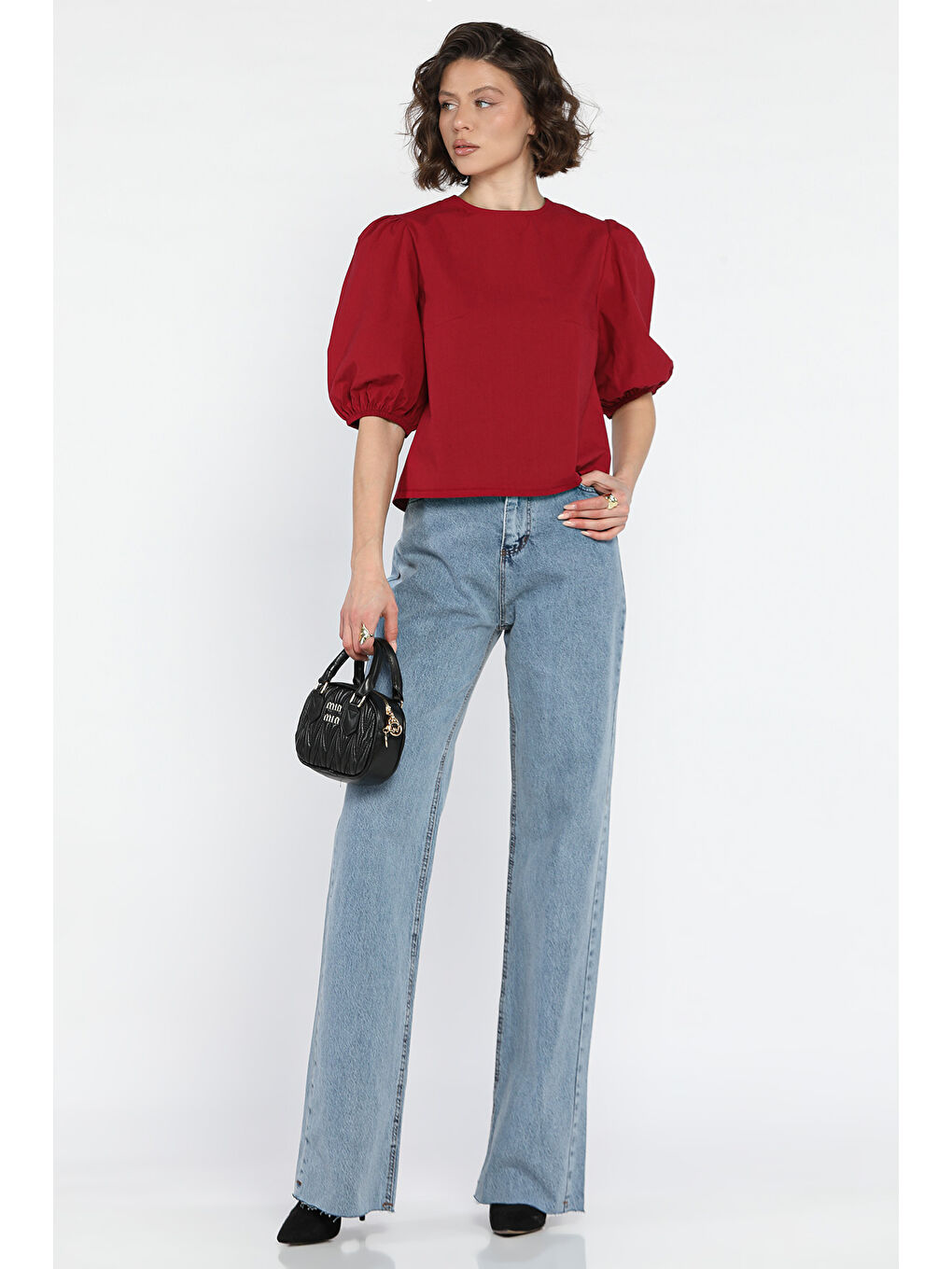 Mavi Kesik Paça Kadın Mom Jean Pantolon