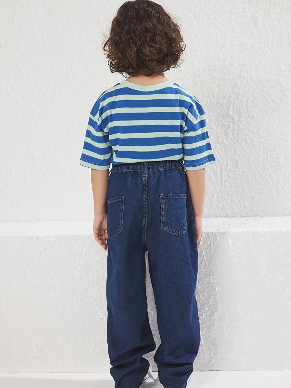 Koyu Lacivert Erkek Çocuk Balon Fit %100 Pamuk Lastikli Denim Jean Pantolon-1