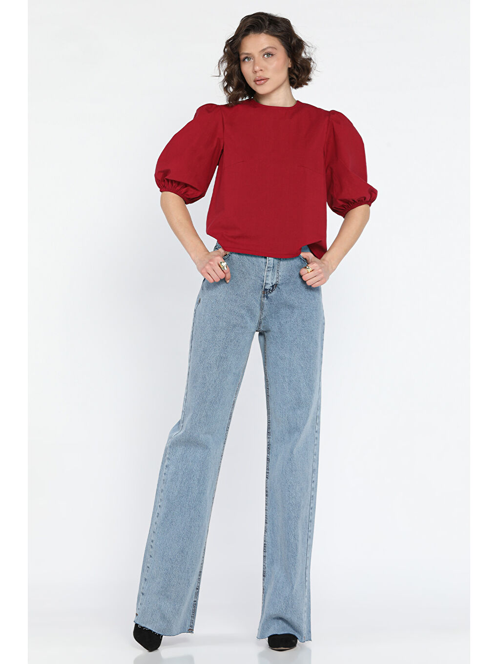 Mavi Kesik Paça Kadın Mom Jean Pantolon-1