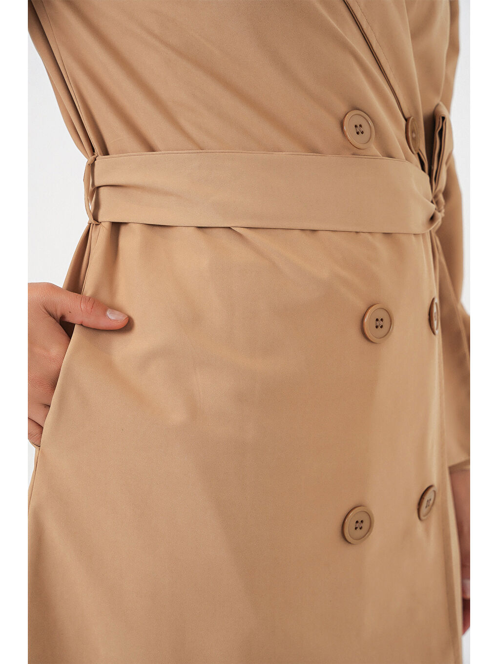 Kahverengi Kadın Kruvaze Yaka Trençkot 5978 - Taba-3