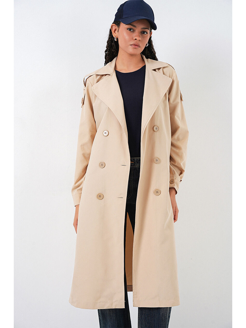 Kadın Kruvaze Yaka Trençkot 5978 - Bej