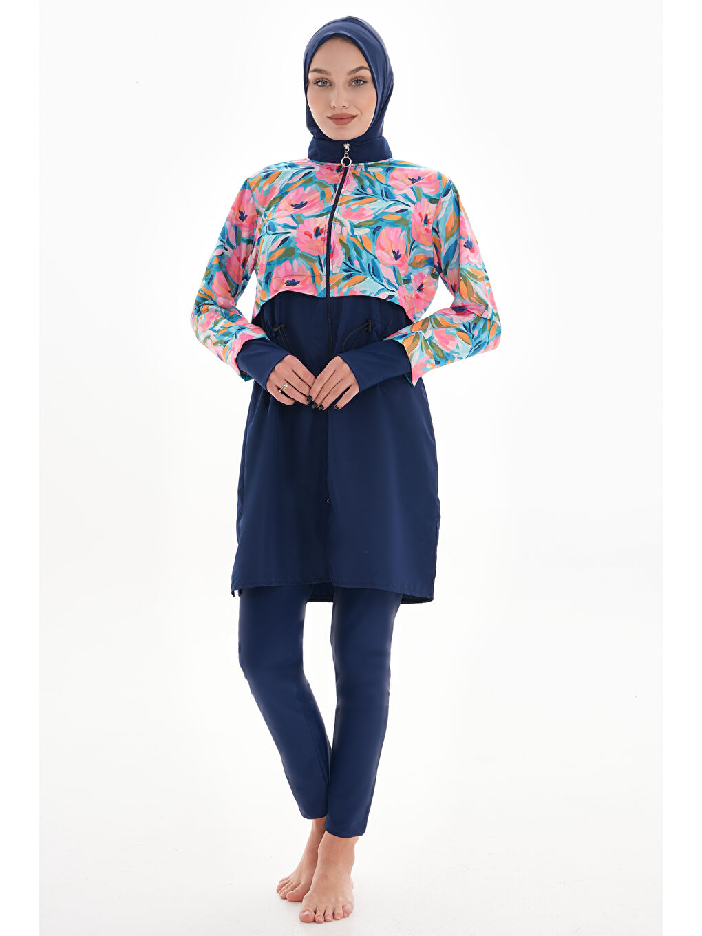 Lacivert Tam Kapalı Tesettür Mayo 2322 Pera Bahçe-1