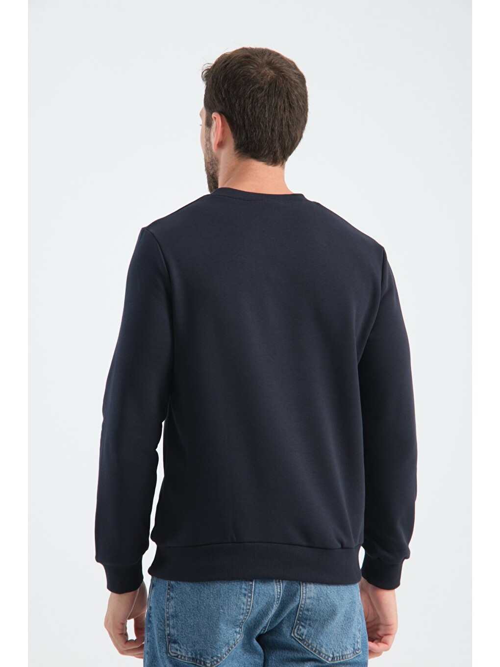 Lacivert Erkek Üç İplik Sweatshirt Şardonsuz Pamuklu Regular Fit Bisiklet Yaka Spor Sweat-7