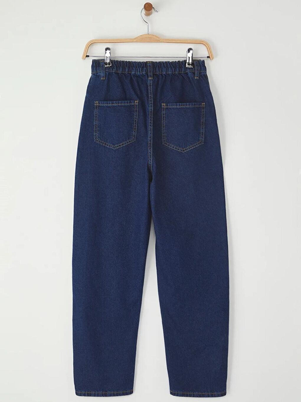 Koyu Lacivert Erkek Çocuk Balon Fit %100 Pamuk Lastikli Denim Jean Pantolon-4