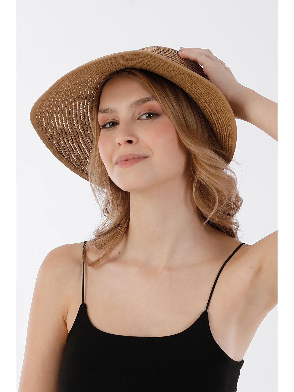 Kahverengi Kurdeleli Cırtcırtlı Hasır Şapka-2