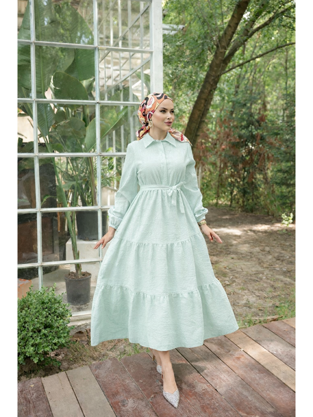 Mavi Kadın Trend Terikoton Mint Uzun Elbise-2