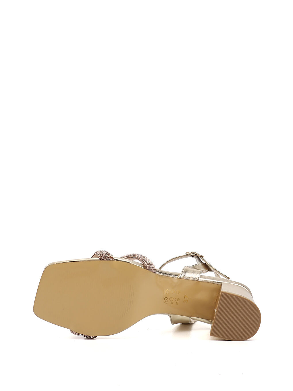 Sarı Kadın ALTIN Bilekten Bağlı Orta Kalın Topuklu Çift Bantlı Sandalet-5