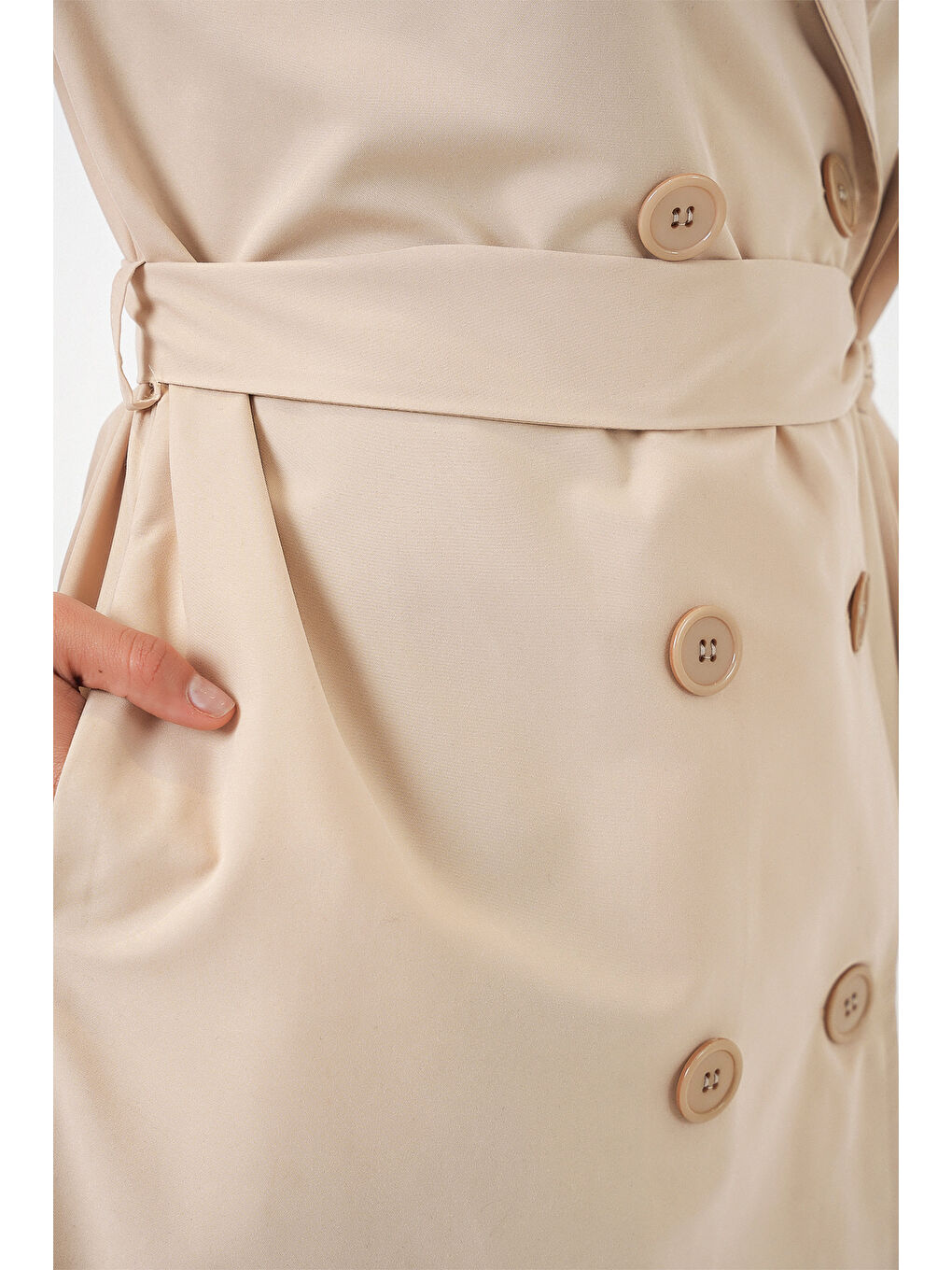 Kadın Kruvaze Yaka Trençkot 5978 - Bej-4