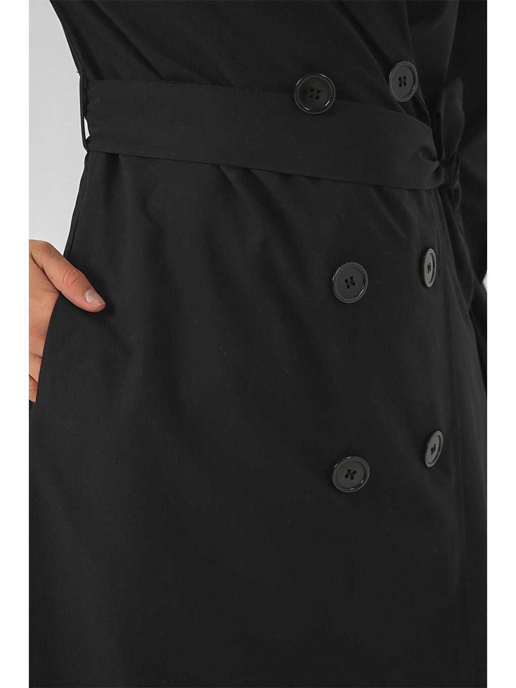 Kadın Kruvaze Yaka Trençkot 5978 - Siyah-3