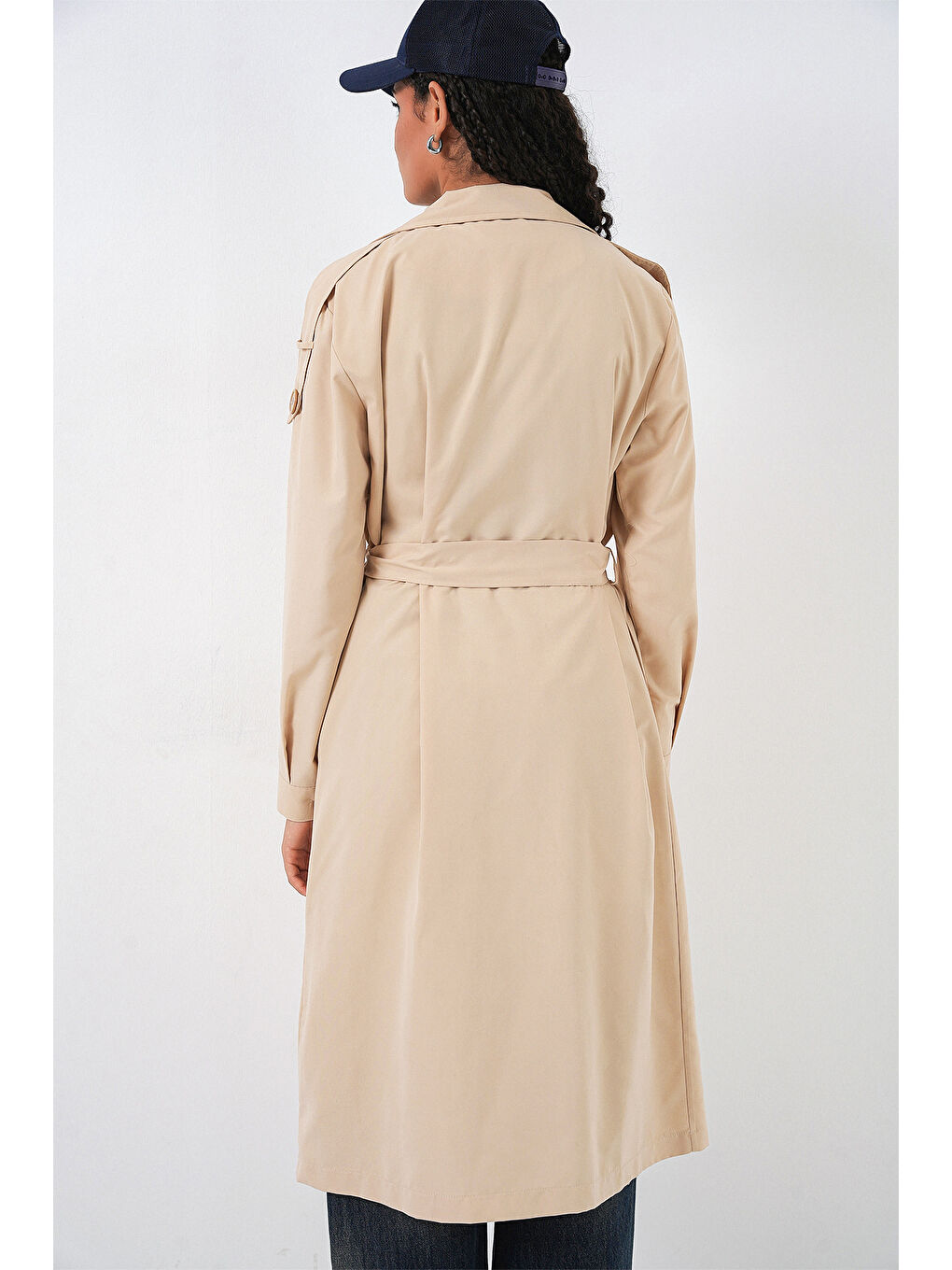 Kadın Kruvaze Yaka Trençkot 5978 - Bej-5