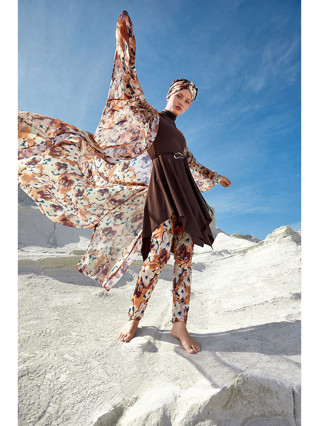 UV Korumalı Mayo Üzerine Tek Pareo Kimono 1708 Bej-2