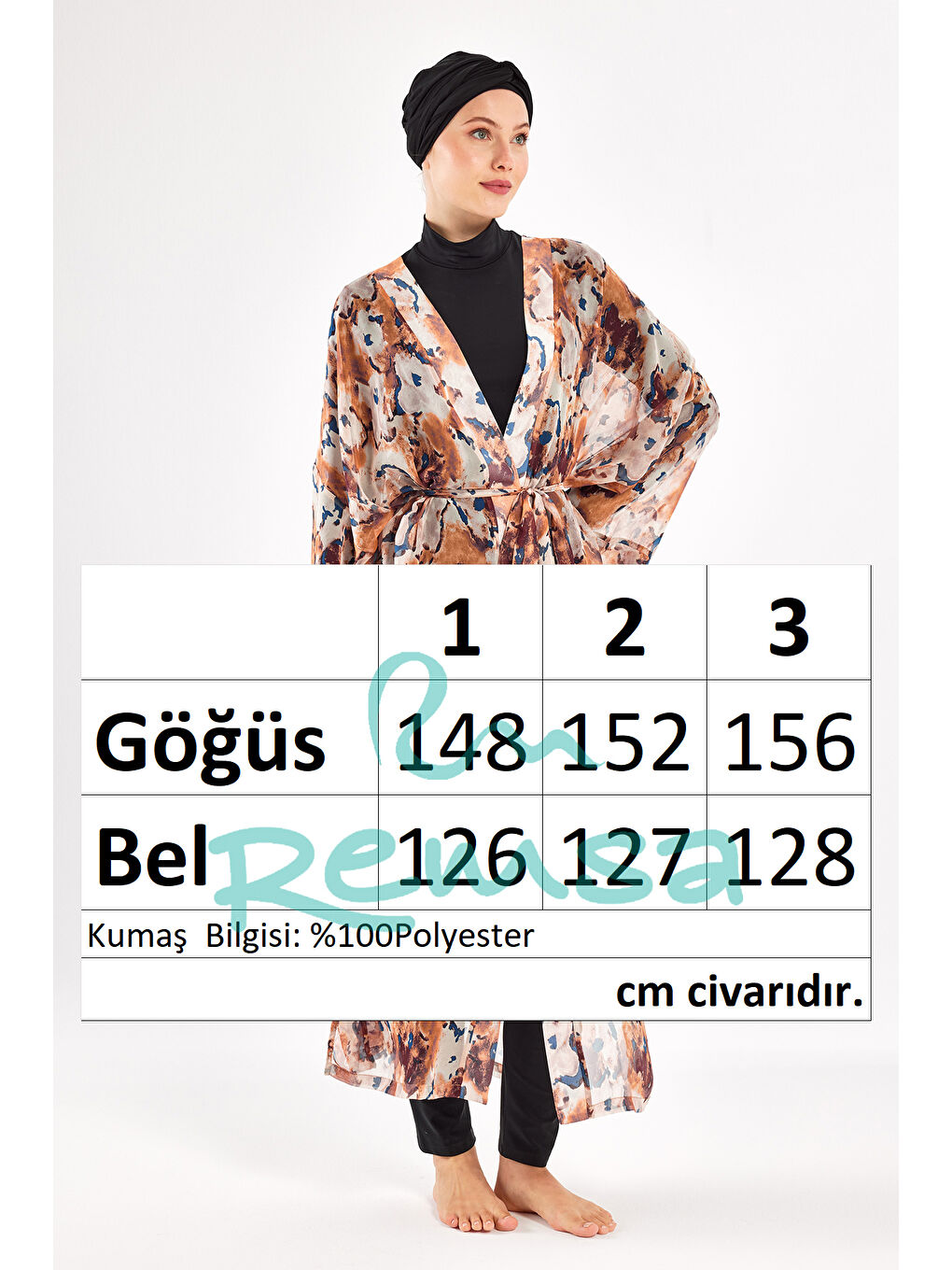 UV Korumalı Mayo Üzerine Tek Pareo Kimono 1708 Bej-3