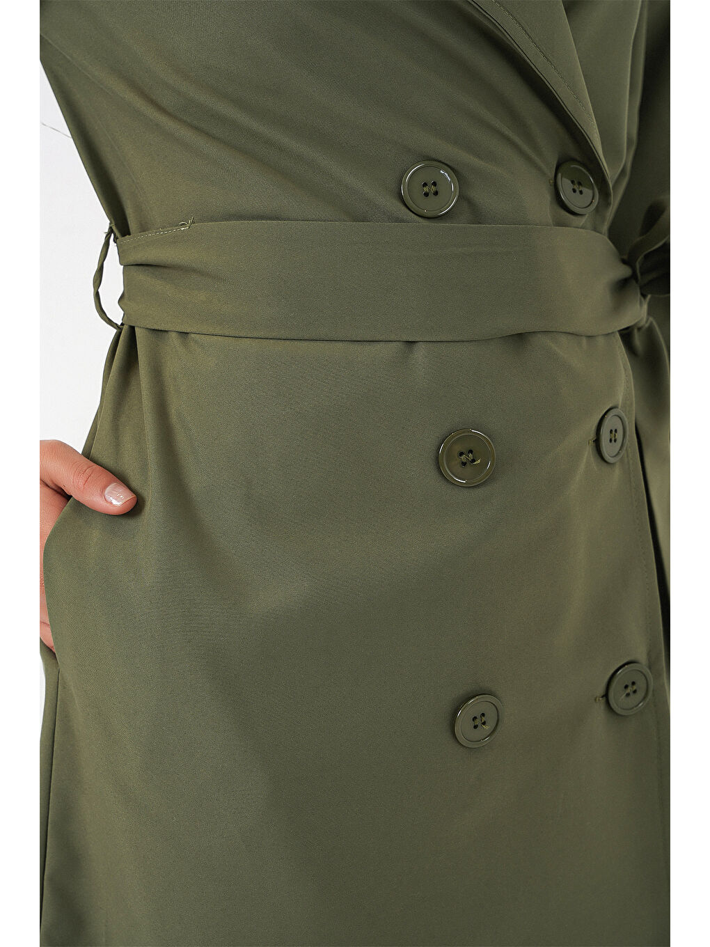 Kadın Kruvaze Yaka Trençkot 5978 - Haki-4