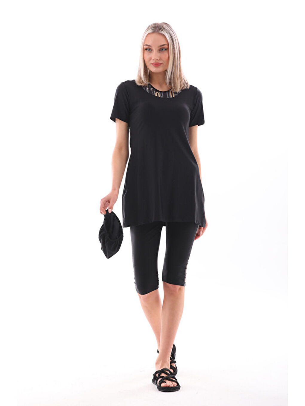 Elastanlı Yarı Kapalı Mayo 2416 Amber Siyah-2