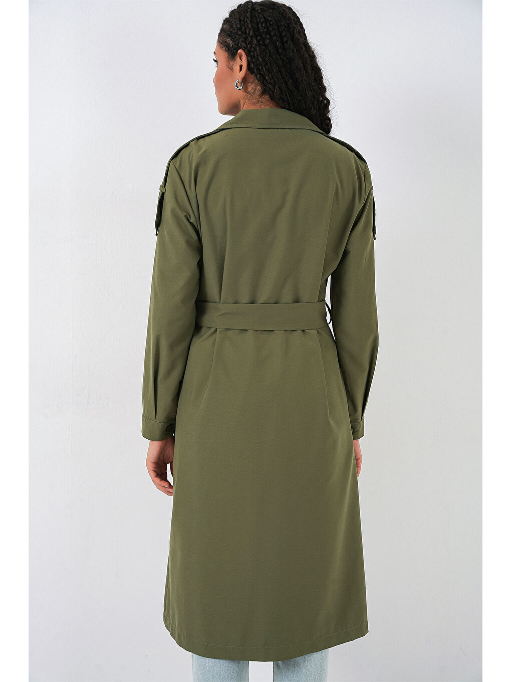 Kadın Kruvaze Yaka Trençkot 5978 - Haki-5