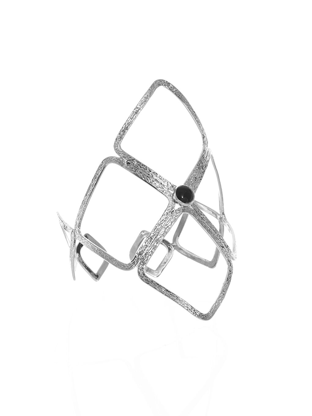 Gri Kadın Lak Gümüş Kaplama Siyah Doğaltaşlı Ayarlanabilir Pazu Bandı, Üst Kol Aksesuarı-1