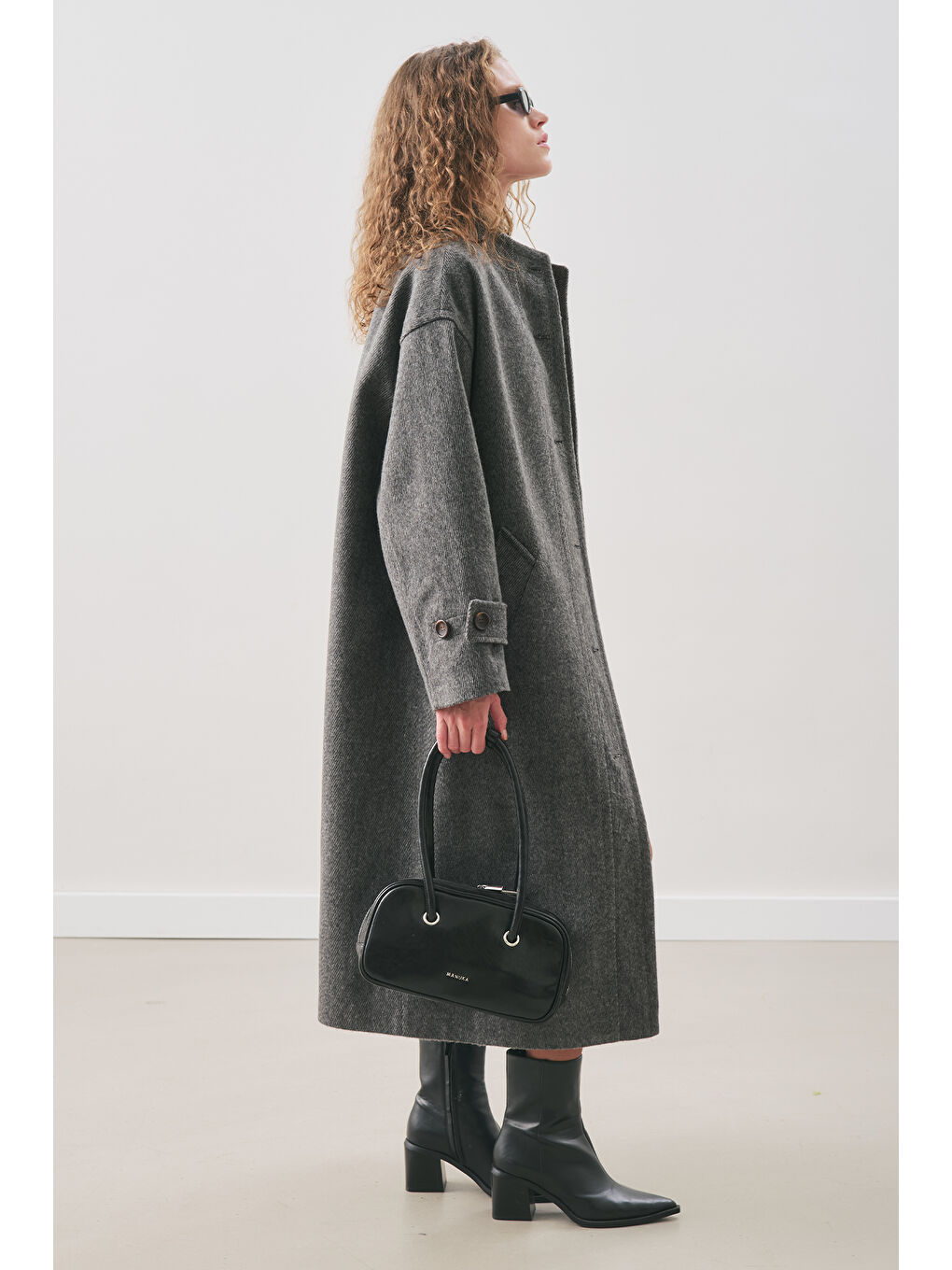 Raı Oversıze Yünlü Kaban Antrasit-1