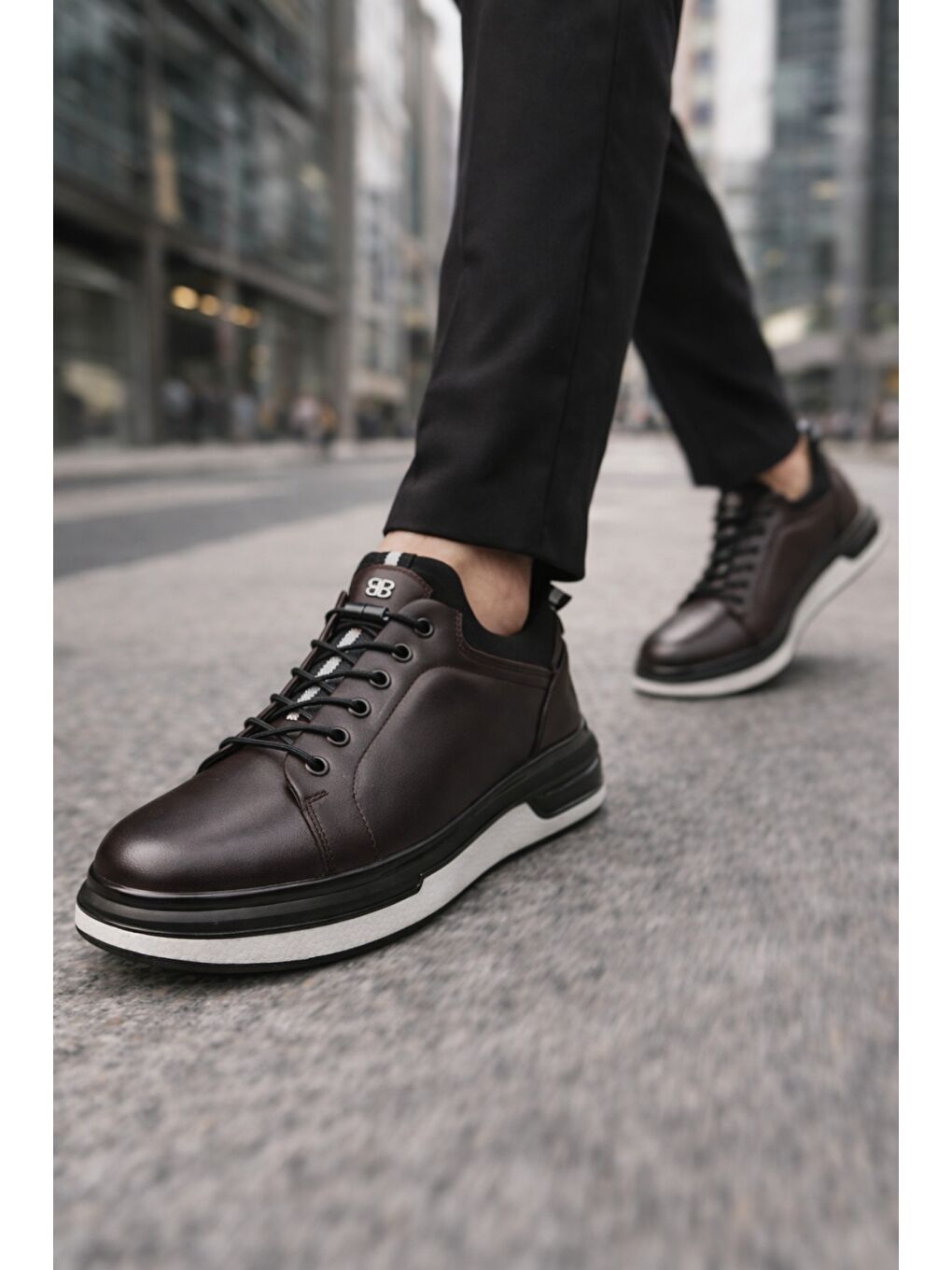 Kahverengi REİD Hakiki Deri Erkek Kalın Taban Bağcıklı Günlük Casual Sneaker-5