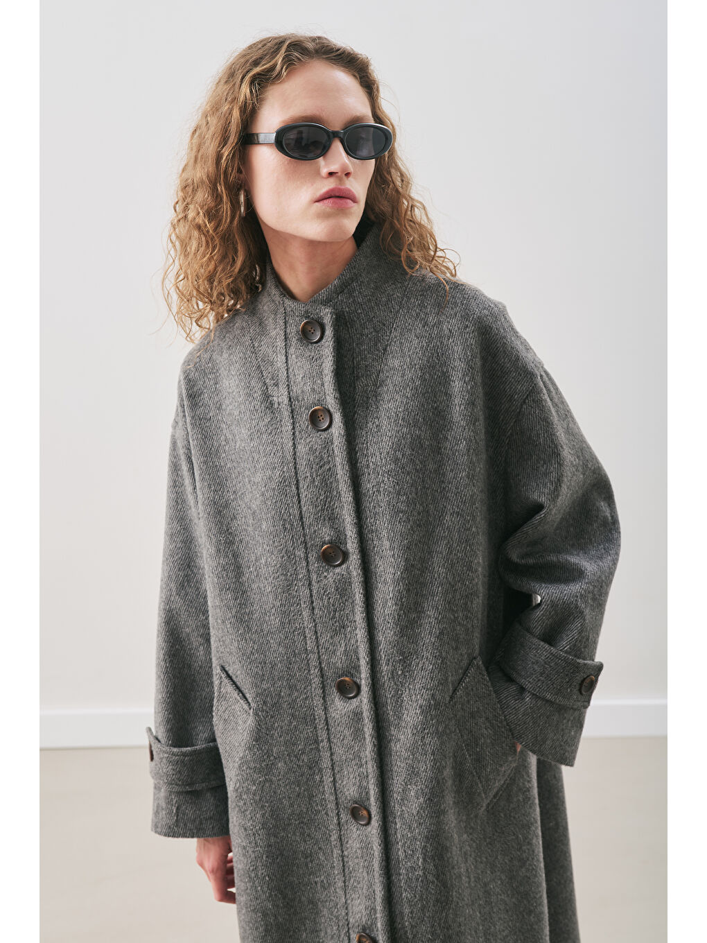 Raı Oversıze Yünlü Kaban Antrasit-2