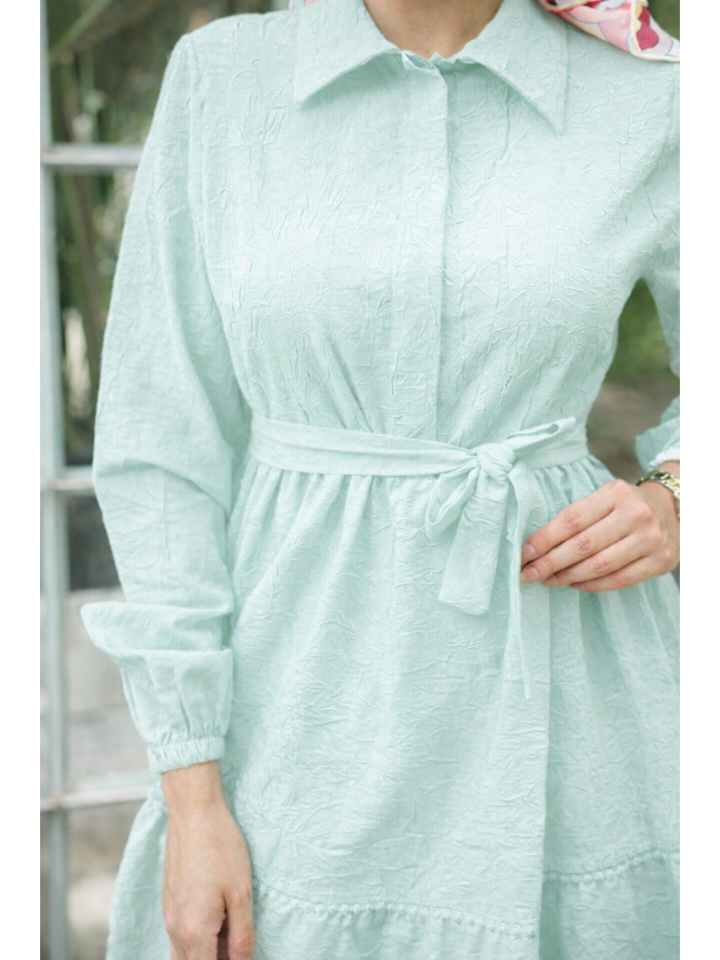 Mavi Kadın Trend Terikoton Mint Uzun Elbise-4