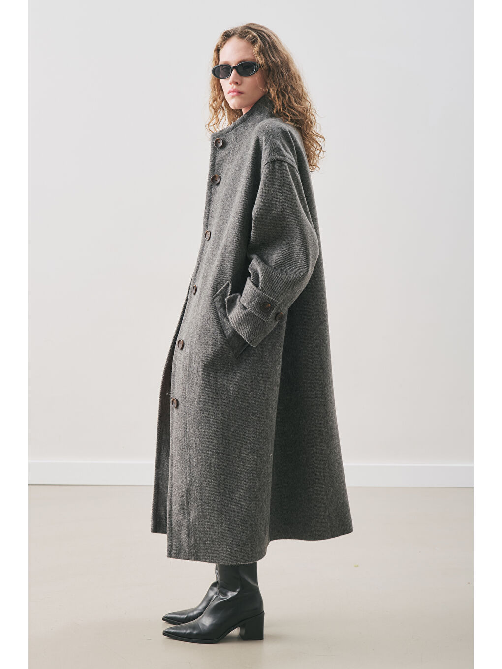 Raı Oversıze Yünlü Kaban Antrasit-3