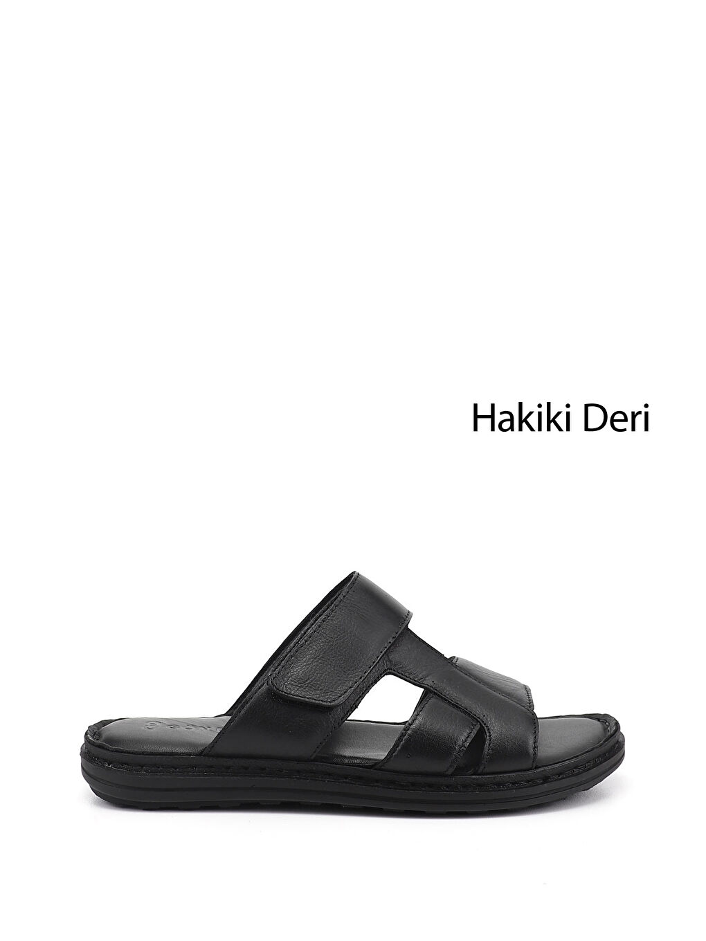 Siyah Erkek SİYAH Cırt Bantlı Hakiki Deri Terlik