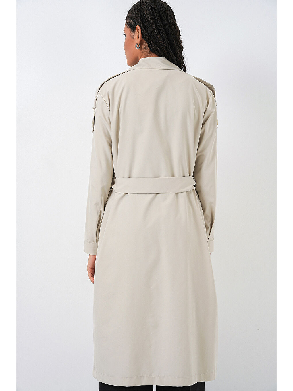 Bej Kadın Kruvaze Yaka Trençkot 5978 - Taş-6