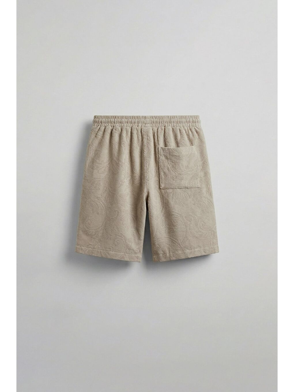 Ekru Erkek Relaxed Fit Jakar Desenli Bağcıklı Şort Krem-1