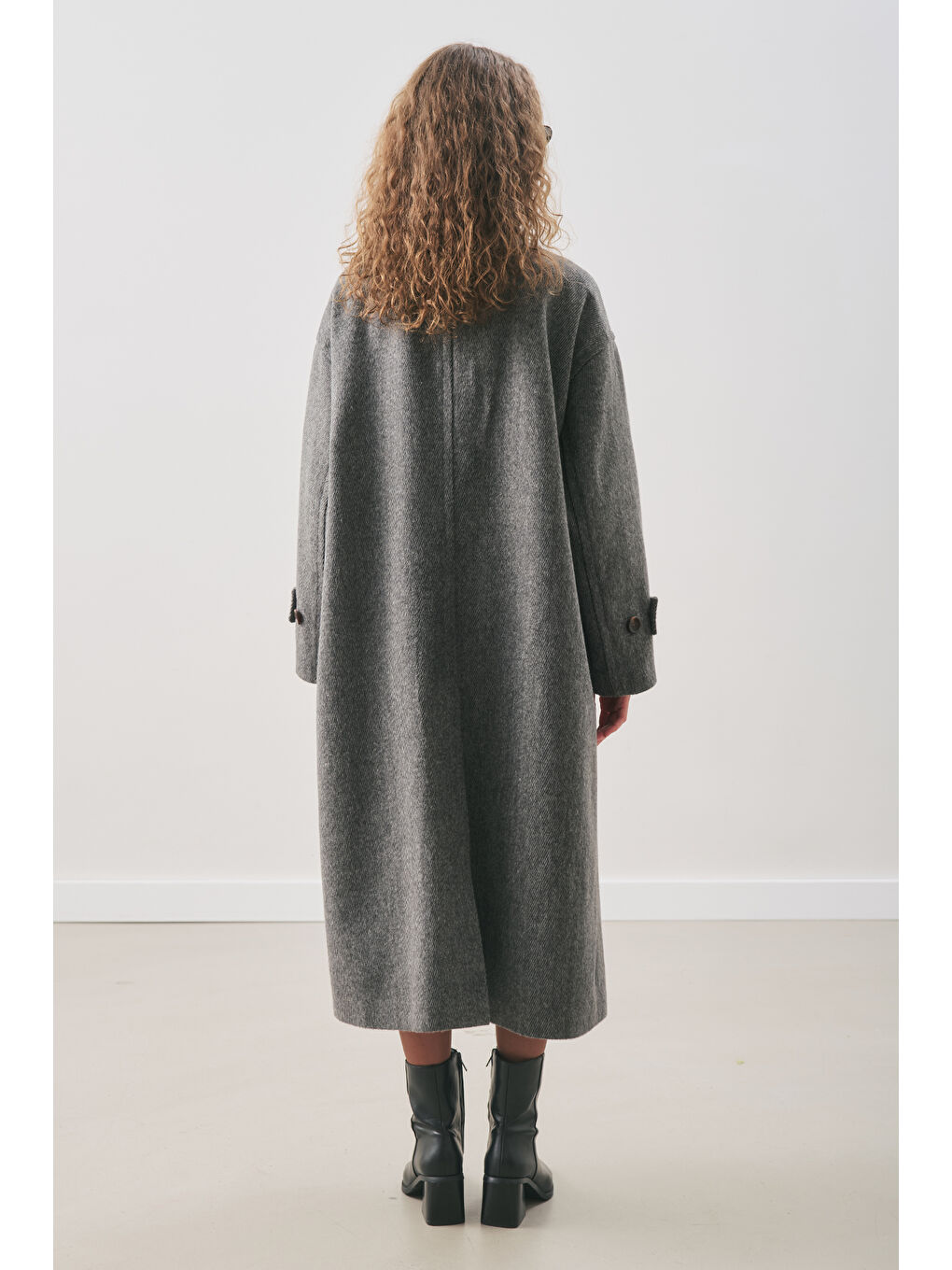 Raı Oversıze Yünlü Kaban Antrasit-5