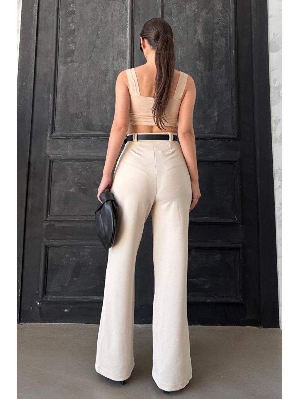 Açık Bej Çift Pileli Kemerli Pantolon Mg2330-3