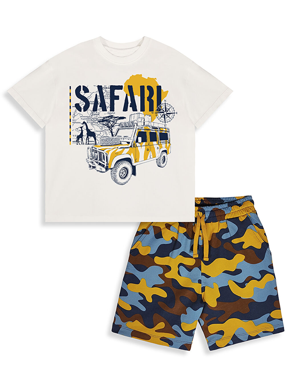 Beyaz Safari  Erkek Çocuk T-shirt Şort Takım