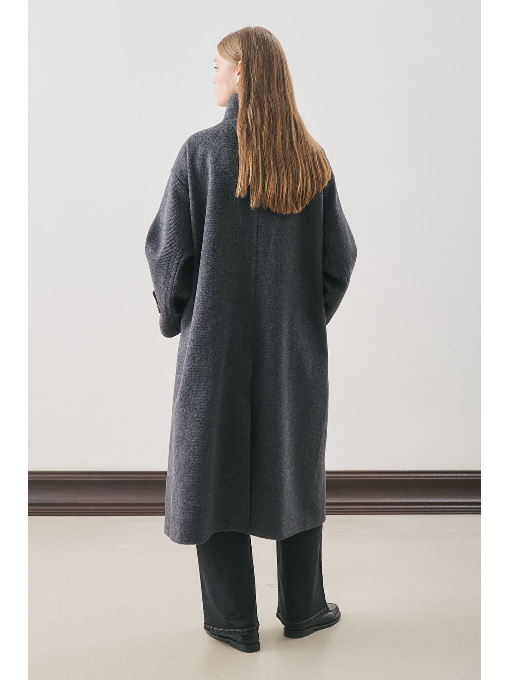 Raı Oversıze Yünlü Kaban Lacivert-6