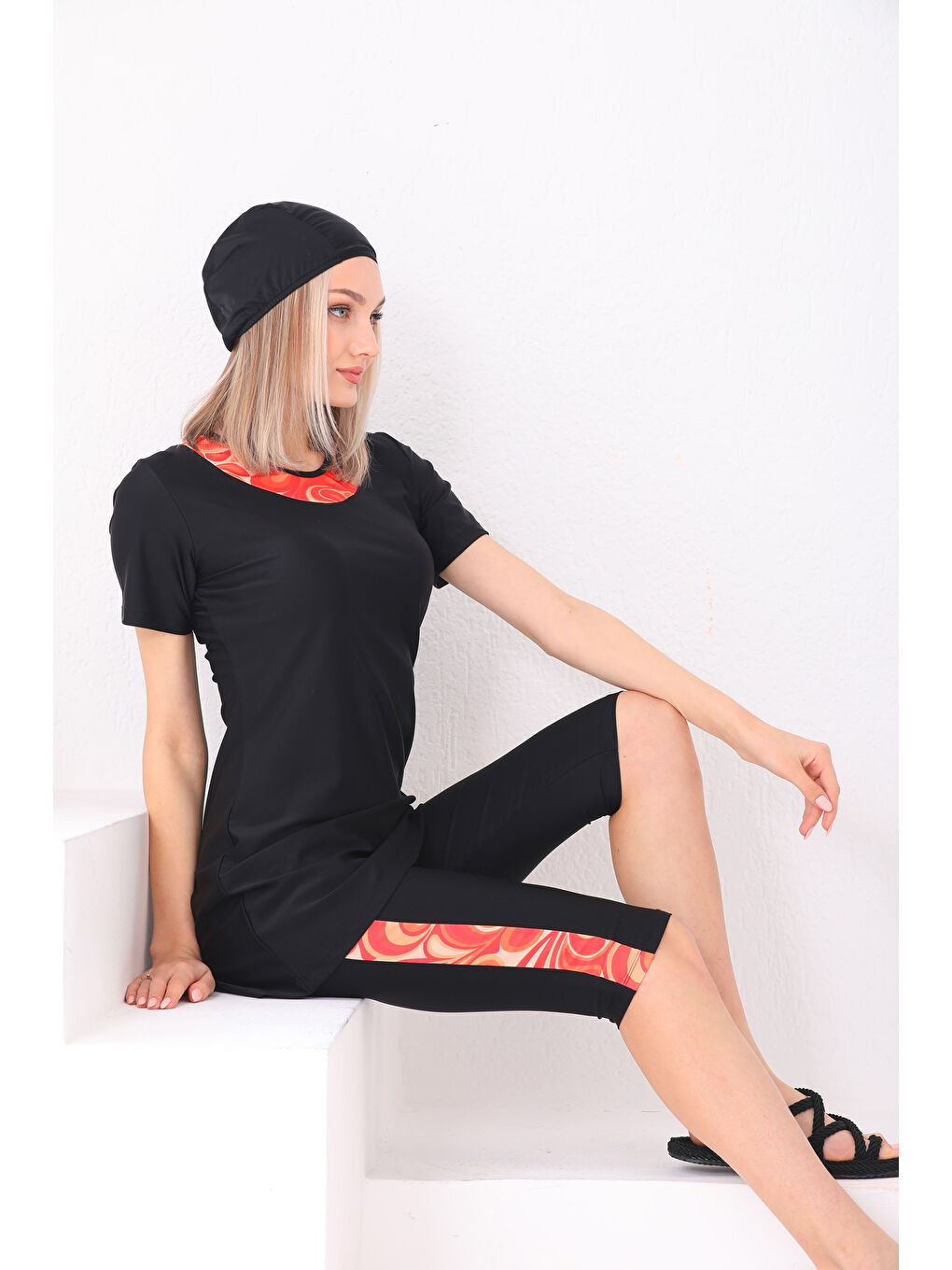 Elastanlı Yarı Kapalı Mayo 2416 Amber Turuncu-1