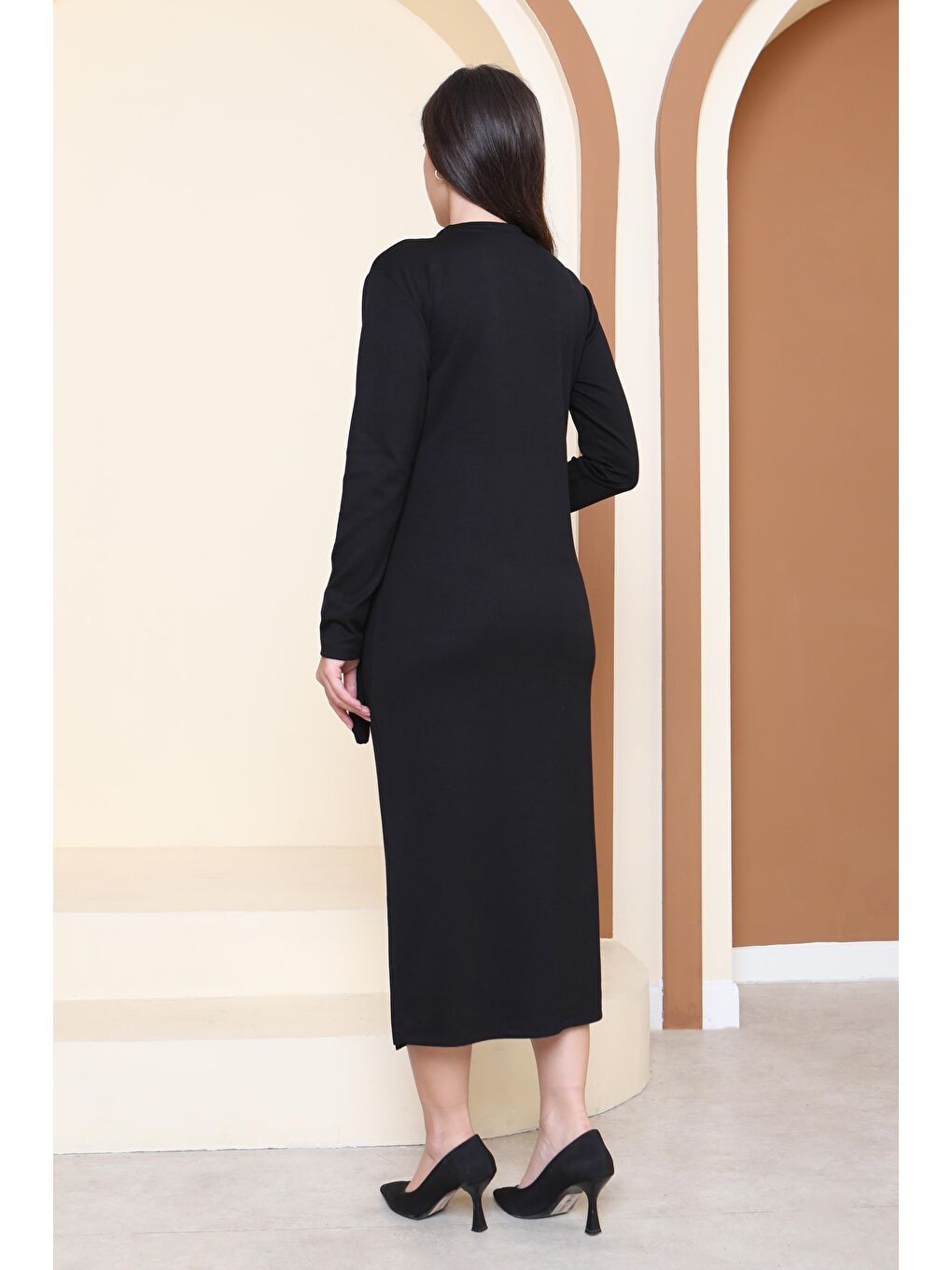 Yandan Bağlama Detaylı Modal Elbise Siyah - 27880-SIYAH-4