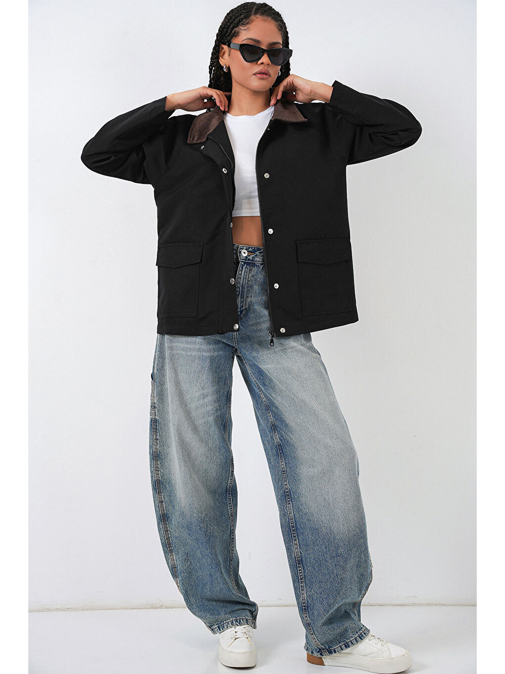 Kadın Cep Detaylı Oversize Ceket 5973 - Siyah-1