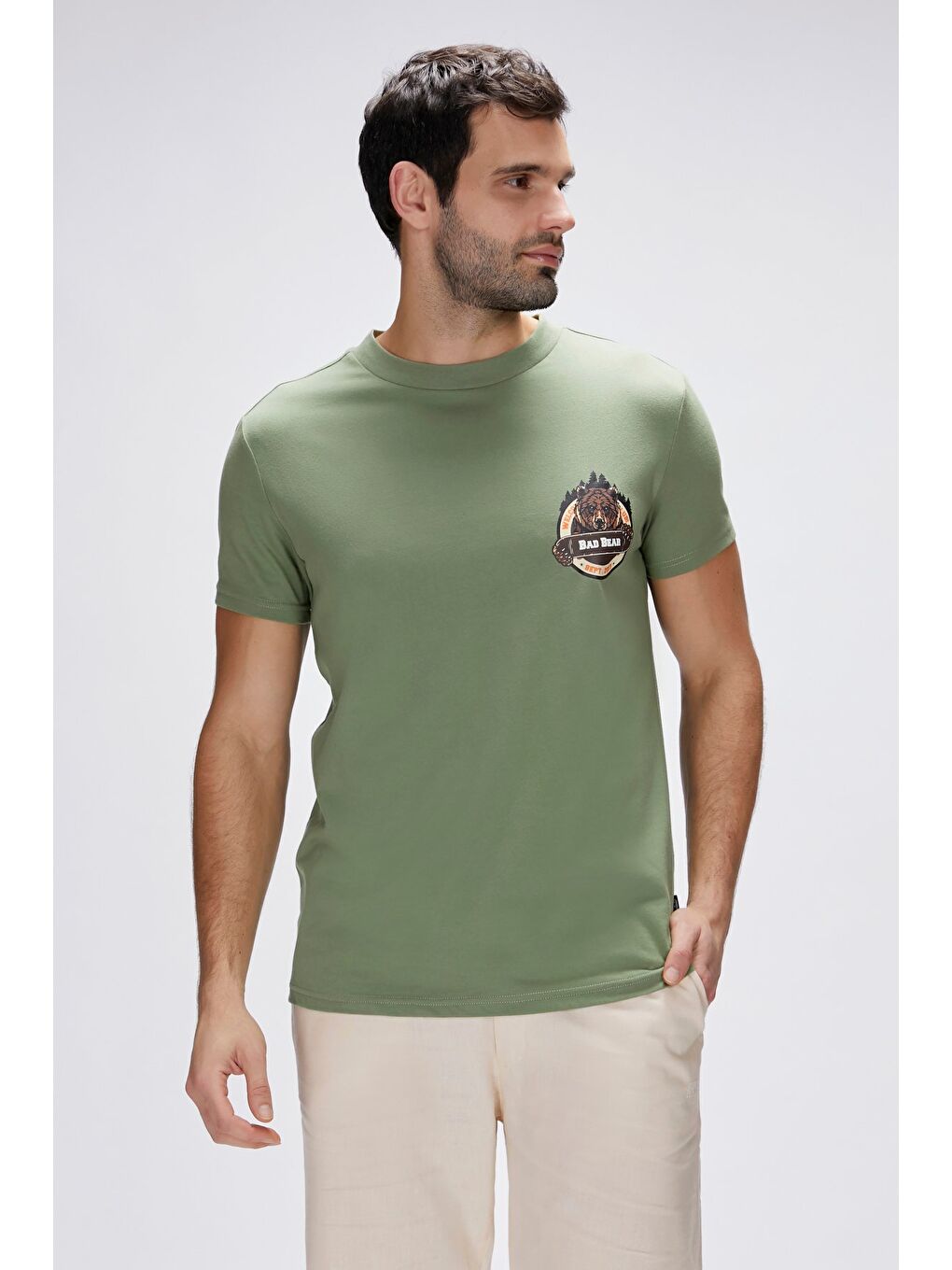 Flint Yeşil Erkek Baskılı Tişört-2