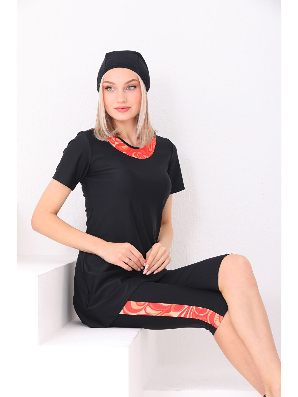 Elastanlı Yarı Kapalı Mayo 2416 Amber Turuncu-2