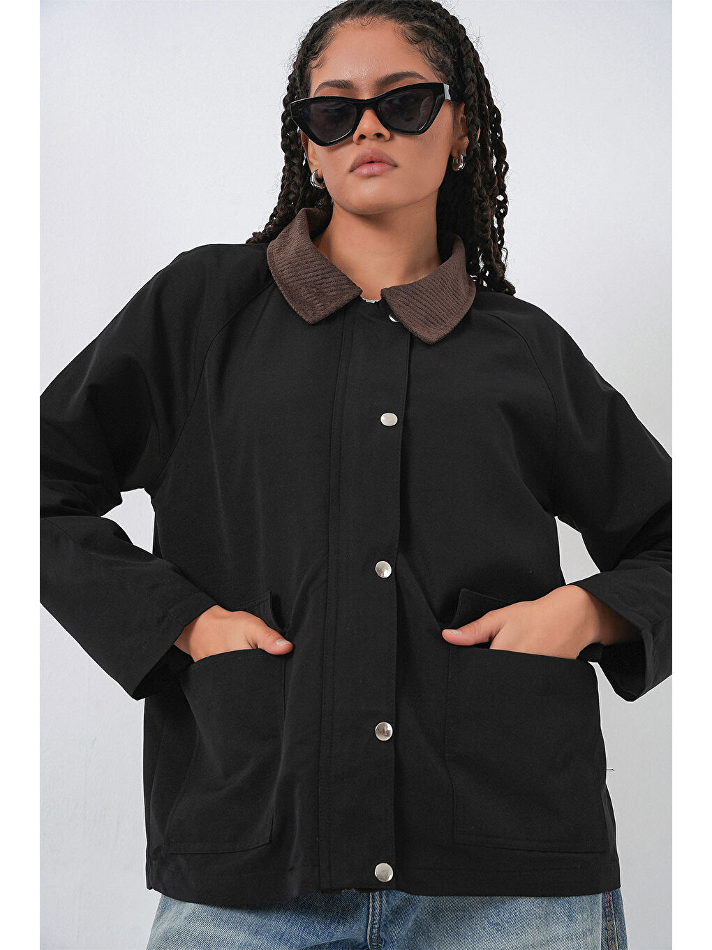Kadın Cep Detaylı Oversize Ceket 5973 - Siyah-2