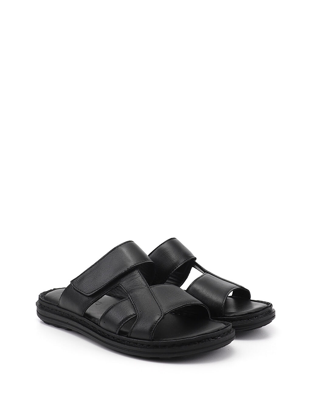 Siyah Erkek SİYAH Cırt Bantlı Hakiki Deri Terlik-1