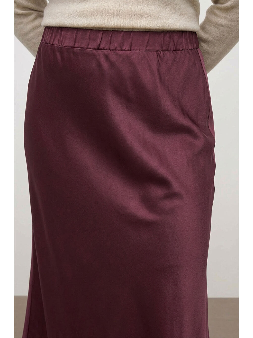 Bordo Saten Midi Etek-3