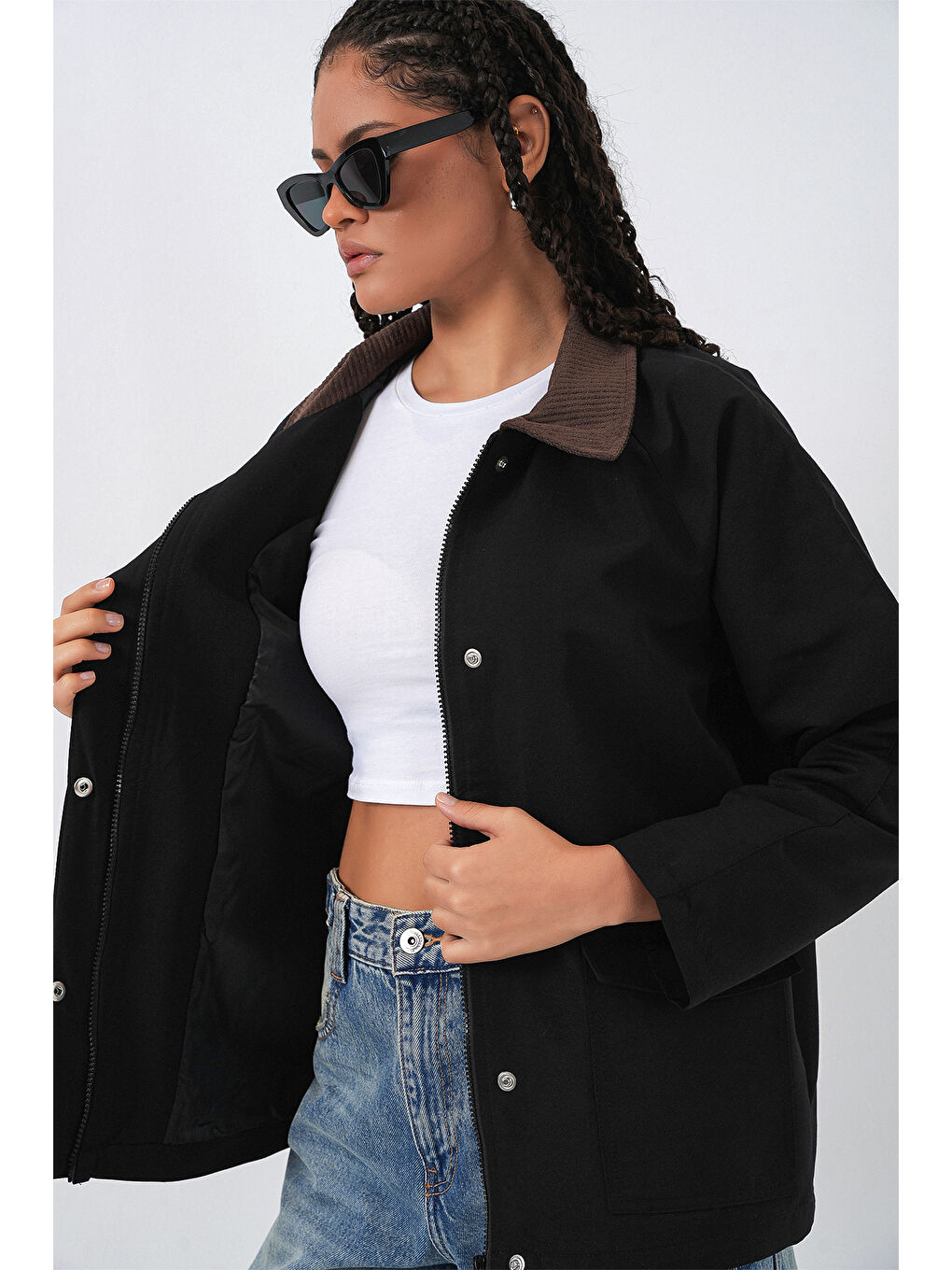 Kadın Cep Detaylı Oversize Ceket 5973 - Siyah-4