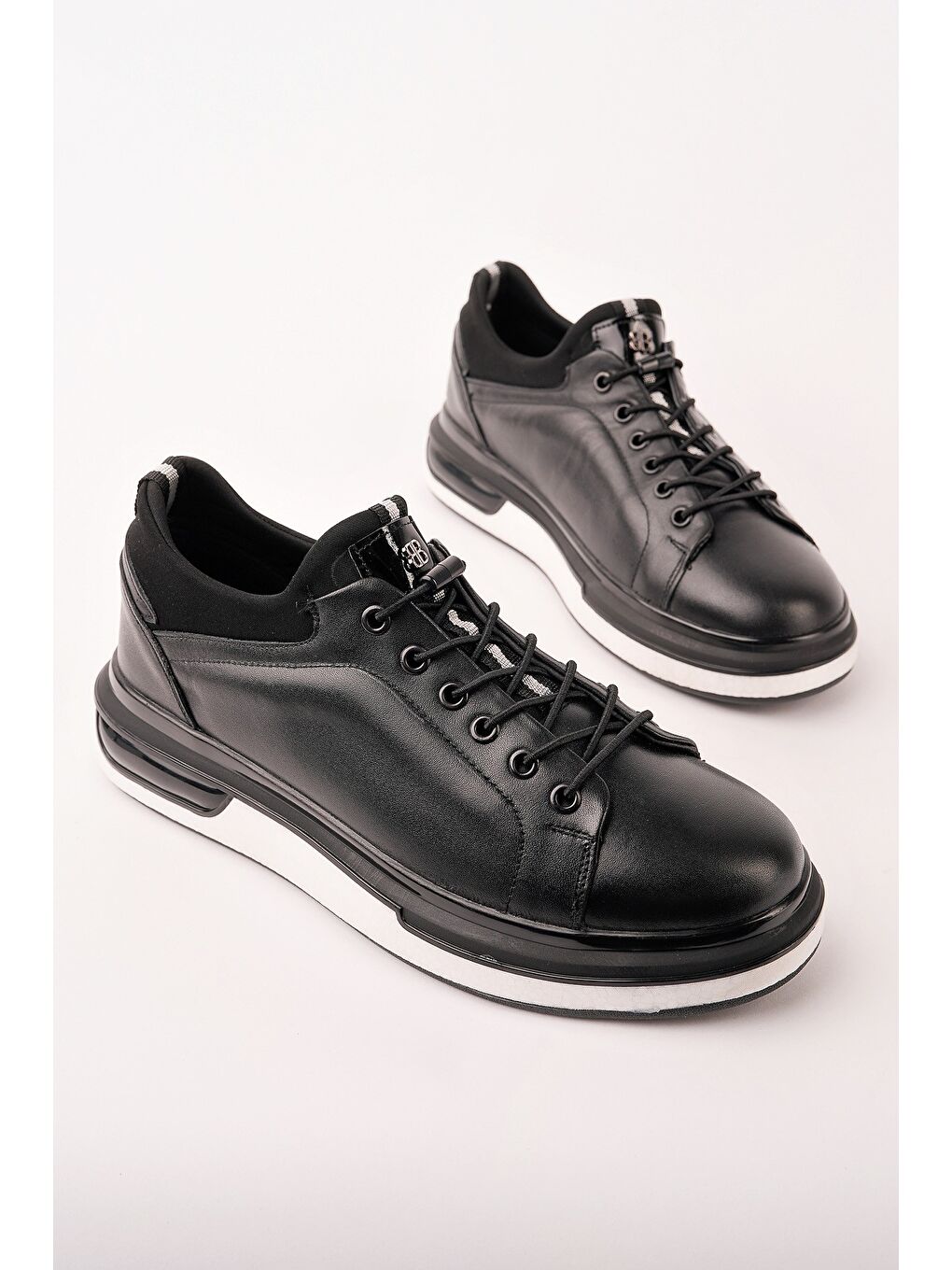 Siyah REİD Hakiki Deri Erkek Kalın Taban Bağcıklı Günlük Casual Sneaker-1