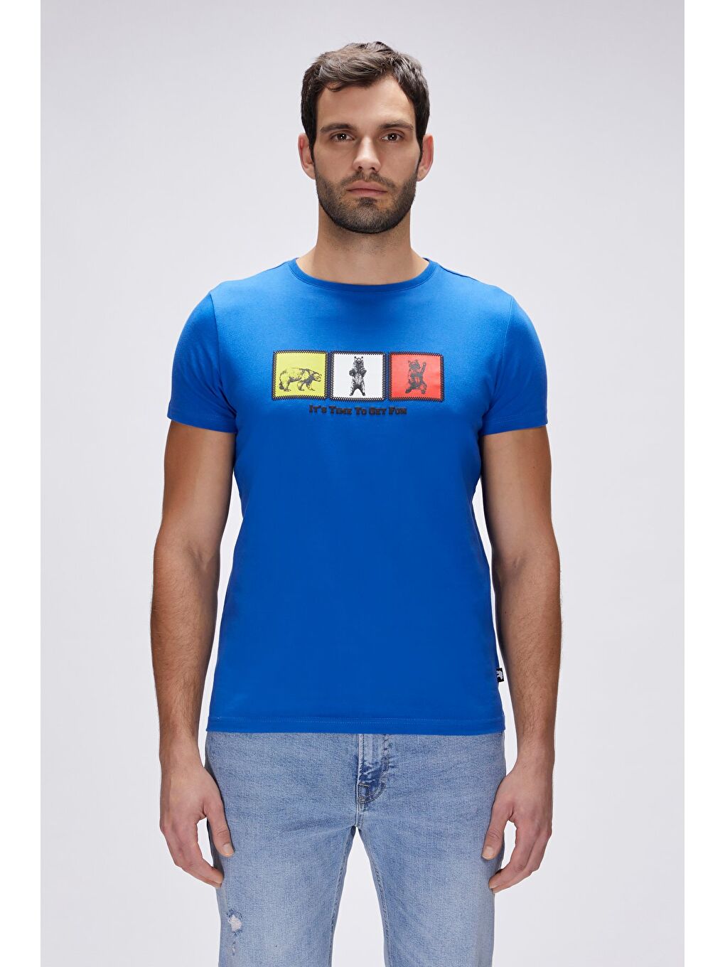 Entree Saks Mavisi Erkek Baskılı Tişört