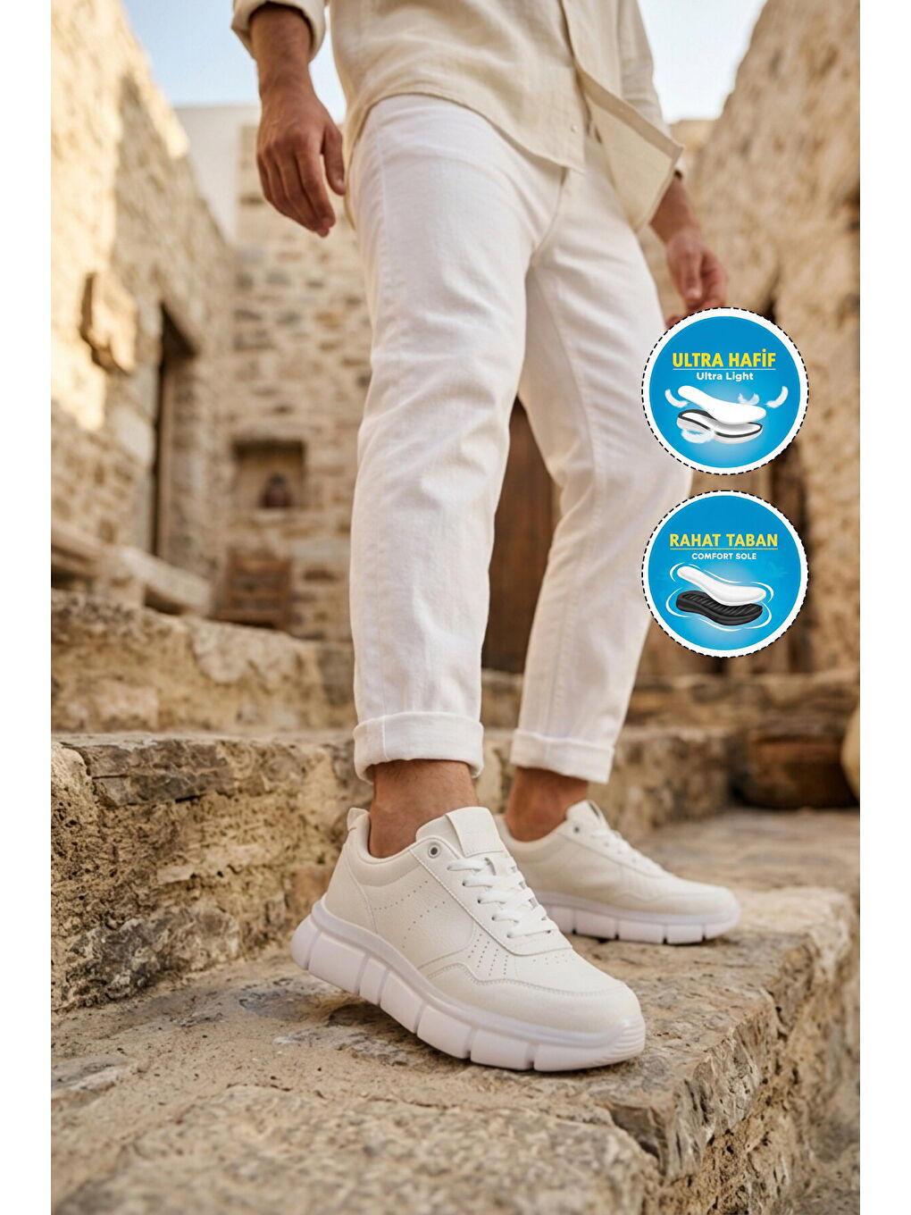 Beyaz Bağcıklı Hafif Esnek Erkek Sneaker BST-2016 M-2