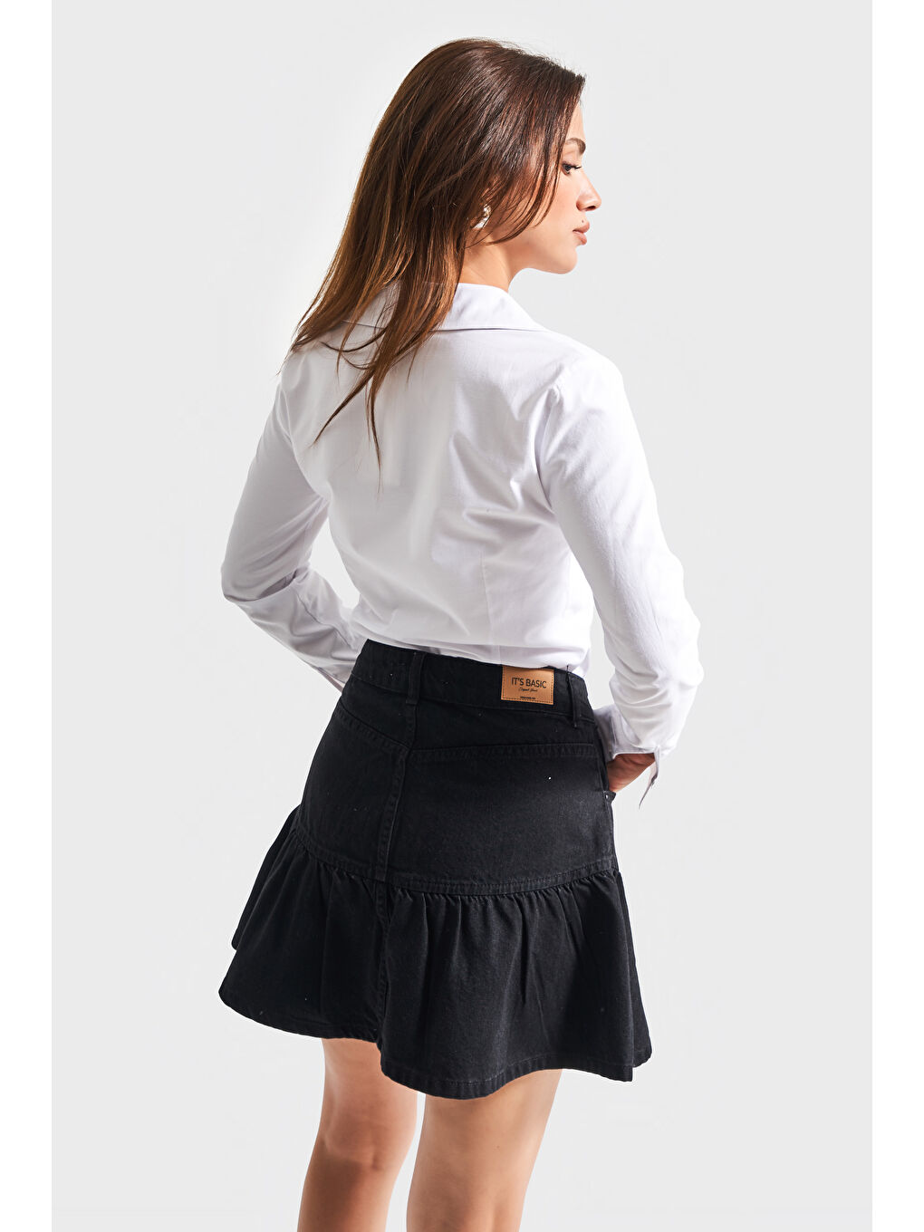 Kadın Beyaz Renk S5-2 Esnek Kumaş Slim Fit Belden Oturmalı %100 Pamuk Gömlek-4