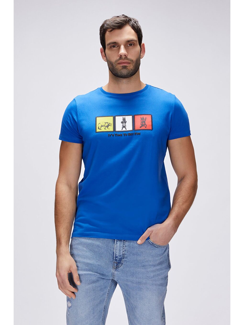 Entree Saks Mavisi Erkek Baskılı Tişört-1