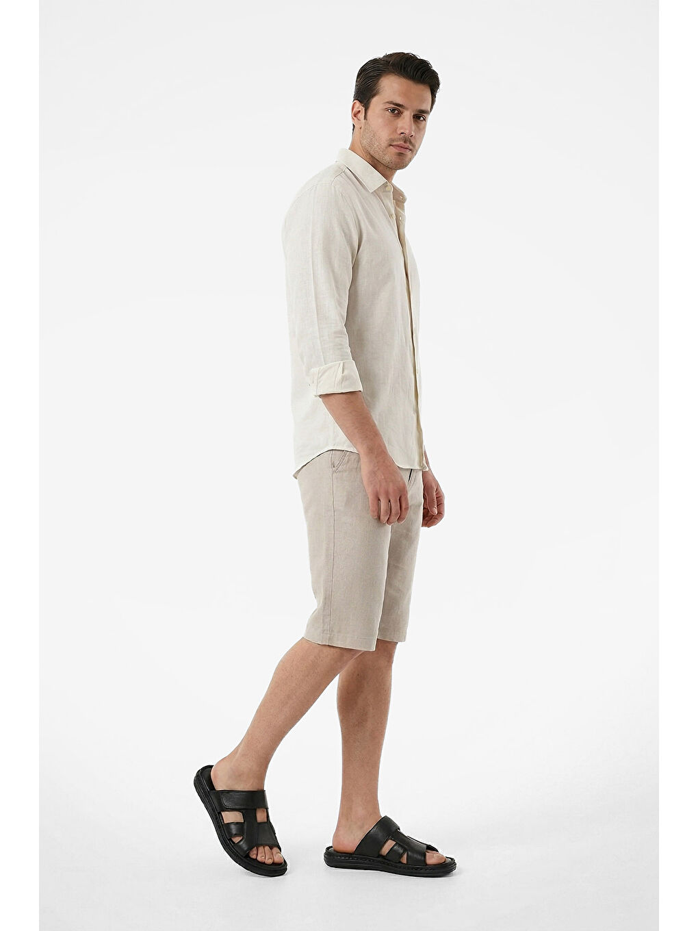 Siyah Erkek SİYAH Cırt Bantlı Hakiki Deri Terlik-2