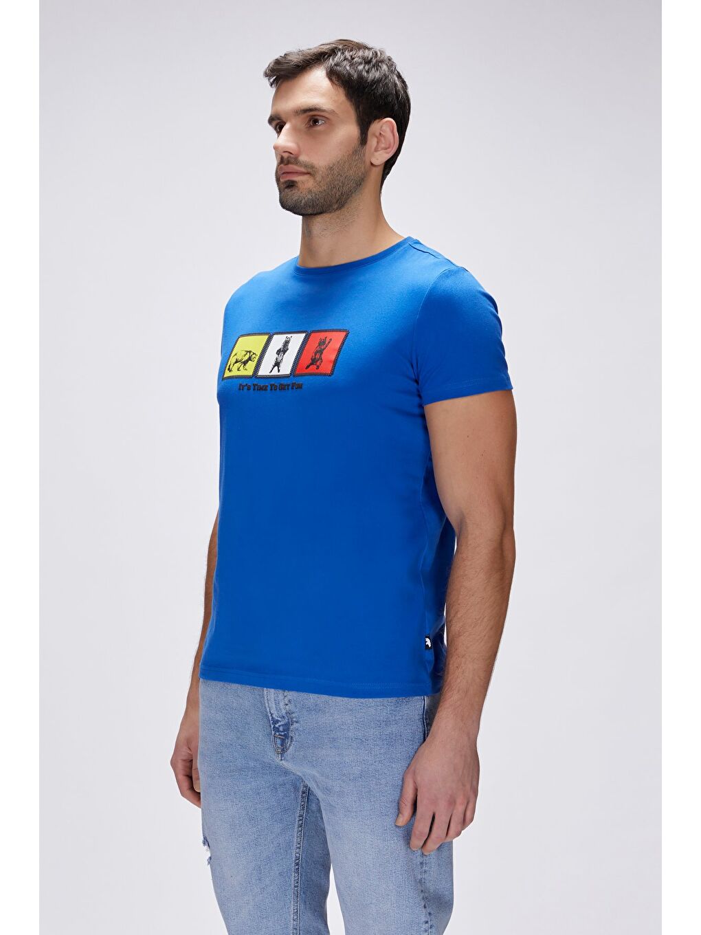 Entree Saks Mavisi Erkek Baskılı Tişört-3